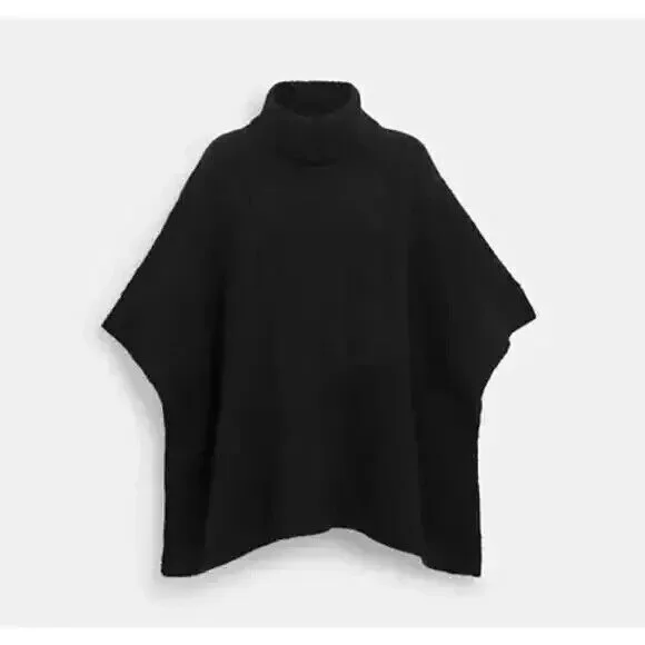 COACH Poncho Womens Size‎ XS/S Black Signature Knit Wool Poncho
